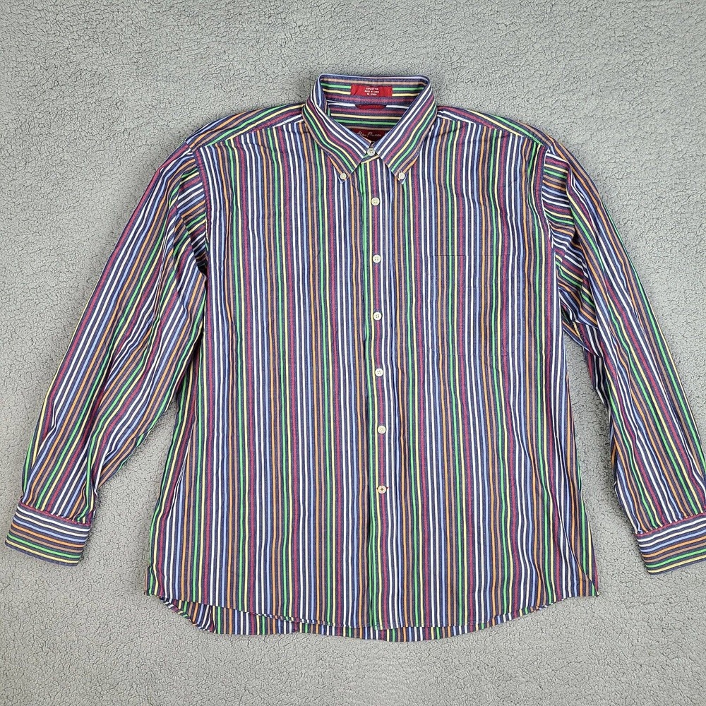 Alan Flusser Shirt Men's XL Colorful Striped Weekend Button Down‎ Long Sleeve
